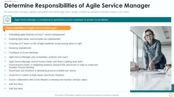 Determine Responsibilities Of Agile Service Manager Ppt Ideas Format Ideas PDF