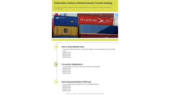 Determine Various Global Industry Trends Existing One Pager Documents