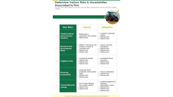 Determine Various Risks And Uncertainties Associated To Firm One Pager Documents