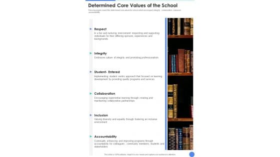 Determined Core Values Of The School One Pager Documents