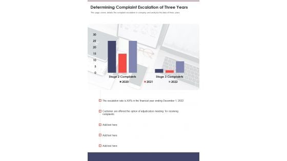 Determining Complaint Escalation Of Three Years Template 291 One Pager Documents