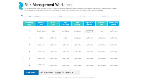 Determining Crisis Management BCP Risk Management Worksheet Ppt PowerPoint Presentation Ideas Graphics Example PDF