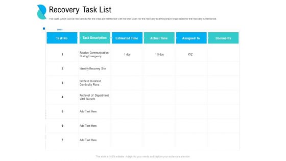 Determining Crisis Management Bcp Recovery Task List Ppt PowerPoint Presentation Ideas Graphic Images Ppt PowerPoint Presentation Icon Shapes PDF