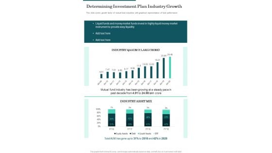 Determining Investment Plan Industry Growth One Pager Documents