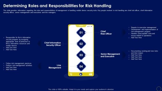 Determining Roles And Responsibilities For Risk Handling Business Mobile Device Security Management Graphics PDF Determining Roles And Responsibilities For Risk Handling Business Mobile Device Security Management Graphics PDF