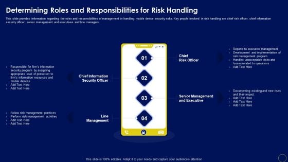 Determining Roles And Responsibilities For Risk Handling Business Mobile Device Security Management Graphics PDF