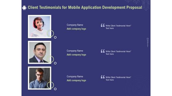 Develop Cellphone Apps Client Testimonials For Mobile Application Development Proposal Icons PDF