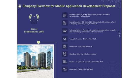 Develop Cellphone Apps Company Overview For Mobile Application Development Proposal Information PDF