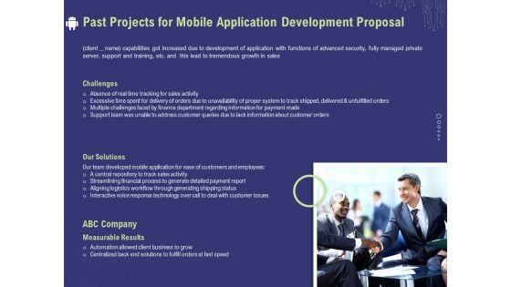 Develop Cellphone Apps Past Projects For Mobile Application Development Proposal Background PDF