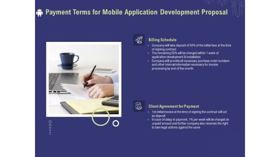 Develop Cellphone Apps Payment Terms For Mobile Application Development Proposal Icons PDF