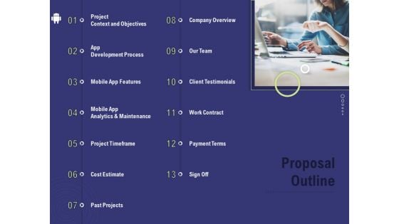 Develop Cellphone Apps Proposal Outline Ppt PowerPoint Presentation File Slide Download PDF