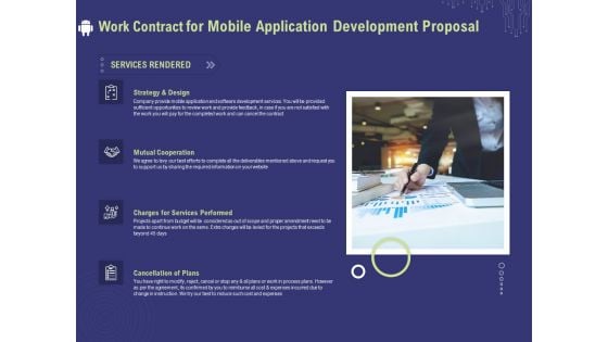 Develop Cellphone Apps Work Contract For Mobile Application Development Proposal Summary PDF