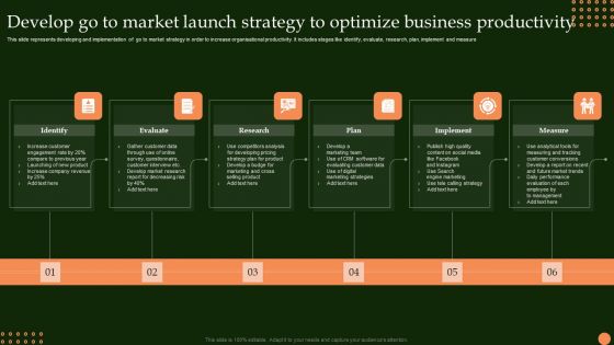 Develop Go To Market Launch Strategy To Optimize Business Productivity Summary PDF Develop Go To Market Launch Strategy To Optimize Business Productivity Summary PDF