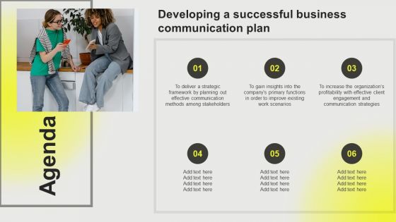 Developing A Successful Business Communication Plan Agenda Diagrams PDF