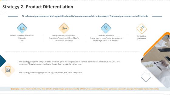 Developing Action Plan For Gaining Market Advantage Strategy 2 Product Differentiation Ppt PowerPoint Presentation Icon Background Images PDF