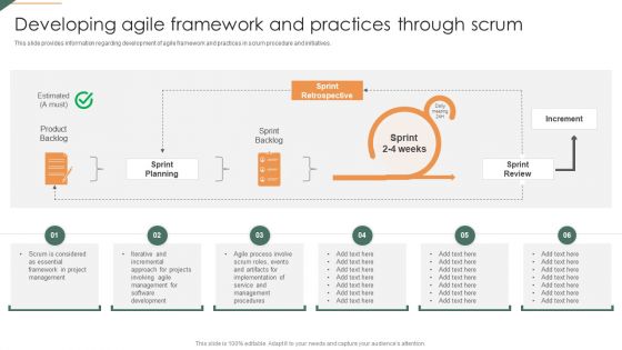 Developing Agile Framework And Practices Through Scrum Playbook For Agile Icons PDF