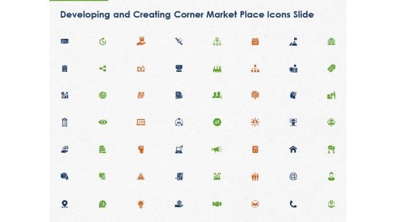 Developing And Creating Corner Market Place Icons Slide Ppt PowerPoint Presentation Background Images PDF