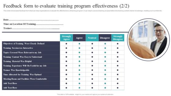 Developing And Executing On Job Coaching Program In Company Feedback Form To Evaluate Training Inspiration PDF