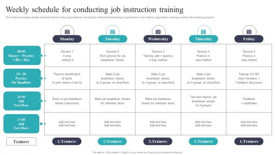 Developing And Executing On Job Coaching Program In Company Weekly Schedule For Conducting Job Themes PDF