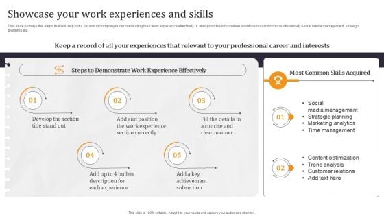 Developing Appealing Persona Showcase Your Work Experiences And Skills Information PDF Developing Appealing Persona Showcase Your Work Experiences And Skills Information PDF