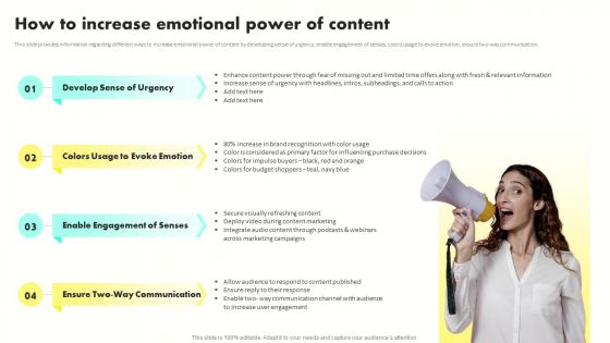 Developing Brand Awareness To Gain Customer Attention How To Increase Emotional Power Of Content Formats PDF