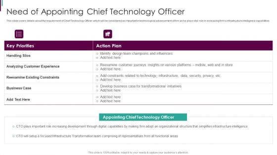 Developing Business Analytics Framework Need Of Appointing Chief Technology Officer Graphics PDF