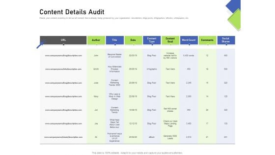 Developing Content Mapping Strategy Content Details Audit Ppt Summary Rules PDF