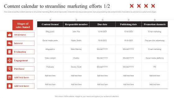 Developing Content Marketing Content Calendar To Streamline Marketing Efforts Topics PDF