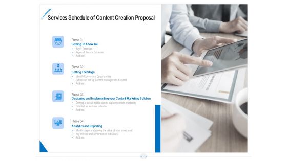 Developing Content Strategy Services Schedule Of Content Creation Proposal Ppt Gallery Example PDF