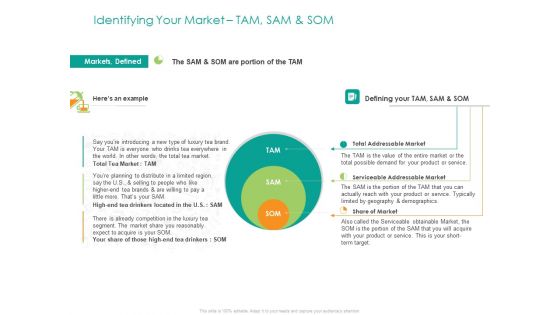 Developing Customer Service Strategy Identifying Your Market TAM SAM And SOM Background PDF