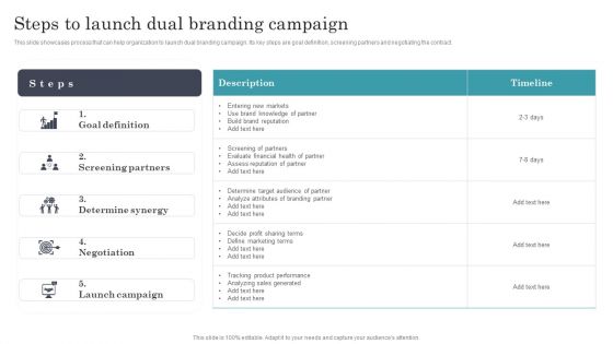 Developing Dual Branding Campaign For Brand Marketing Steps To Launch Dual Branding Campaign Slides PDF
