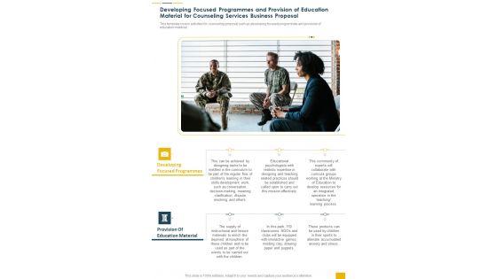 Developing Focused Programmes Provision Counseling Services Business One Pager Sample Example Document