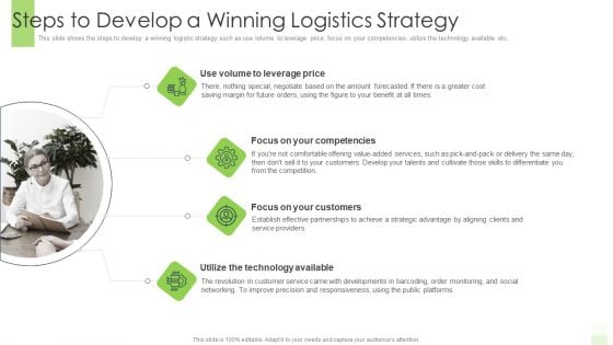 Developing Functional Logistic Plan Business Steps To Develop A Winning Logistics Strategy Ideas PDF