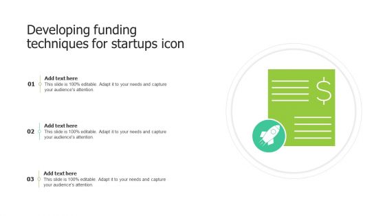 Developing Funding Techniques For Startups Icon Clipart PDF