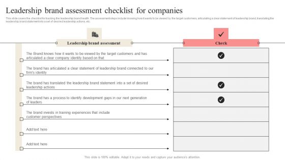 Developing Market Leading Businesses Leadership Brand Assessment Checklist For Companies Microsoft PDF