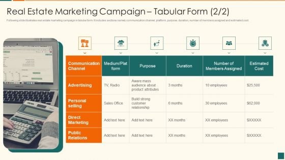 Developing Marketing Campaign For Real Estate Project Real Estate Marketing Campaign Tabular Form Clipart PDF