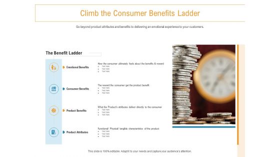 Developing New Trade Name Idea Climb The Consumer Benefits Ladder Ppt Styles Background Designs PDF
