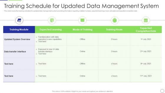 Developing Organization Primary Data Storage Action Plan Training Schedule For Updated Data Introduction PDF