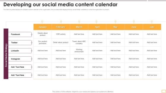 Developing Our Social Media Content Calendar Diagrams PDF