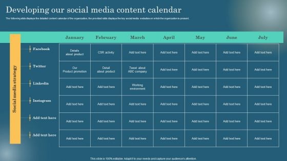 Developing Our Social Media Content Calendar Inspiration PDF