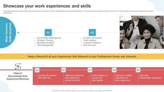 Developing Personal Brand On Social Media Channels Showcase Your Work Experiences And Skills Diagrams PDF