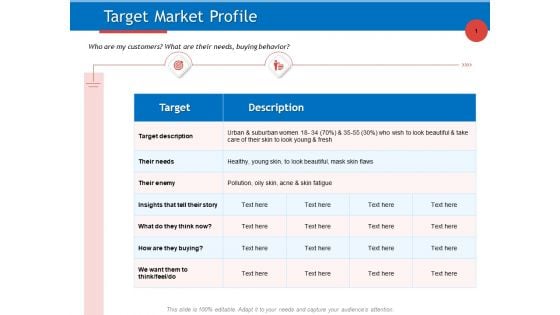 Developing Product Planning Strategies Target Market Profile Ppt PowerPoint Presentation Model Visuals PDF