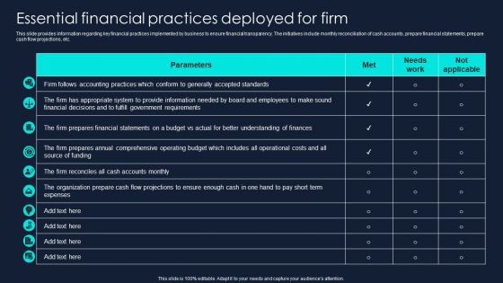 Developing Significant Business Essential Financial Practices Deployed For Firm Brochure PDF