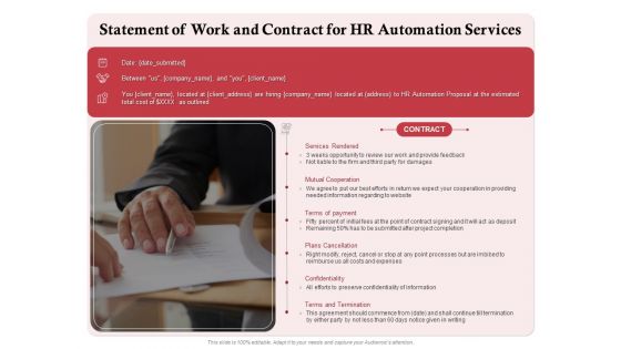 Development And Implementation Statement Of Work And Contract For HR Automation Services Topics PDF