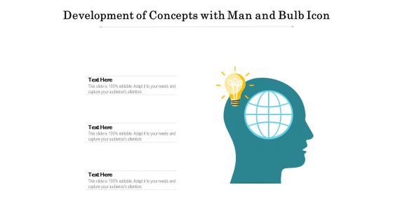 Development Of Concepts With Man And Bulb Icon Ppt PowerPoint Presentation File Styles PDF