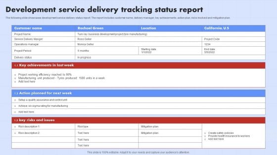 Development Service Delivery Tracking Status Report Ppt Outline Samples PDF