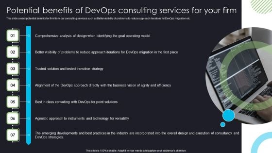 Devops Deployment And Transformation Services Advisory Potential Benefits Of Devops Consulting Services For Your Firm Clipart PDF