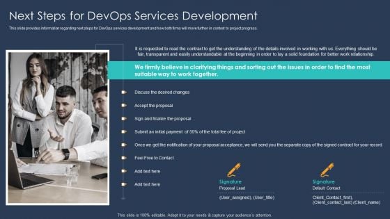 Devops Implementation And Advisory Proposal IT Next Steps For Devops Services Development Themes PDF