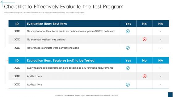 Devops Principles For Hybrid Cloud IT Checklist To Effectively Evaluate The Test Program Sample PDF