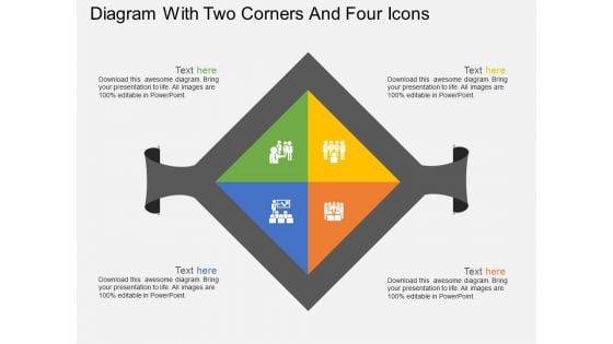 Diagram With Two Corners And Four Icons Powerpoint Template